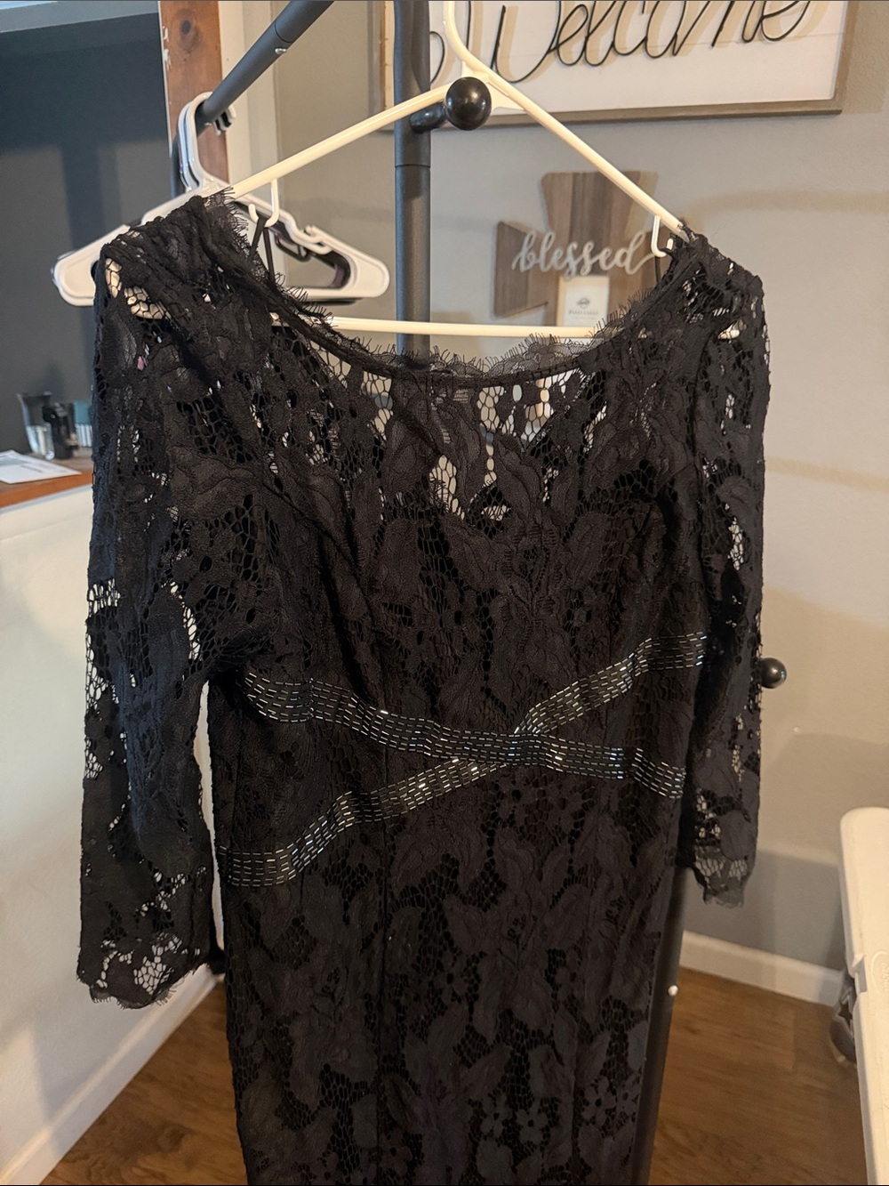 Adrianna Papell Black Lace Long Sleeve Gown - Picture 2 of 5